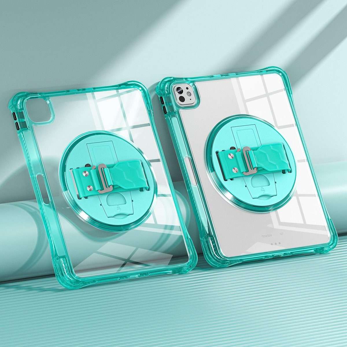 For iPad Pro 13 2025 / 2024 Rotation Grip Holder TPU Hybrid Clear PC Tablet Case(Light Green)