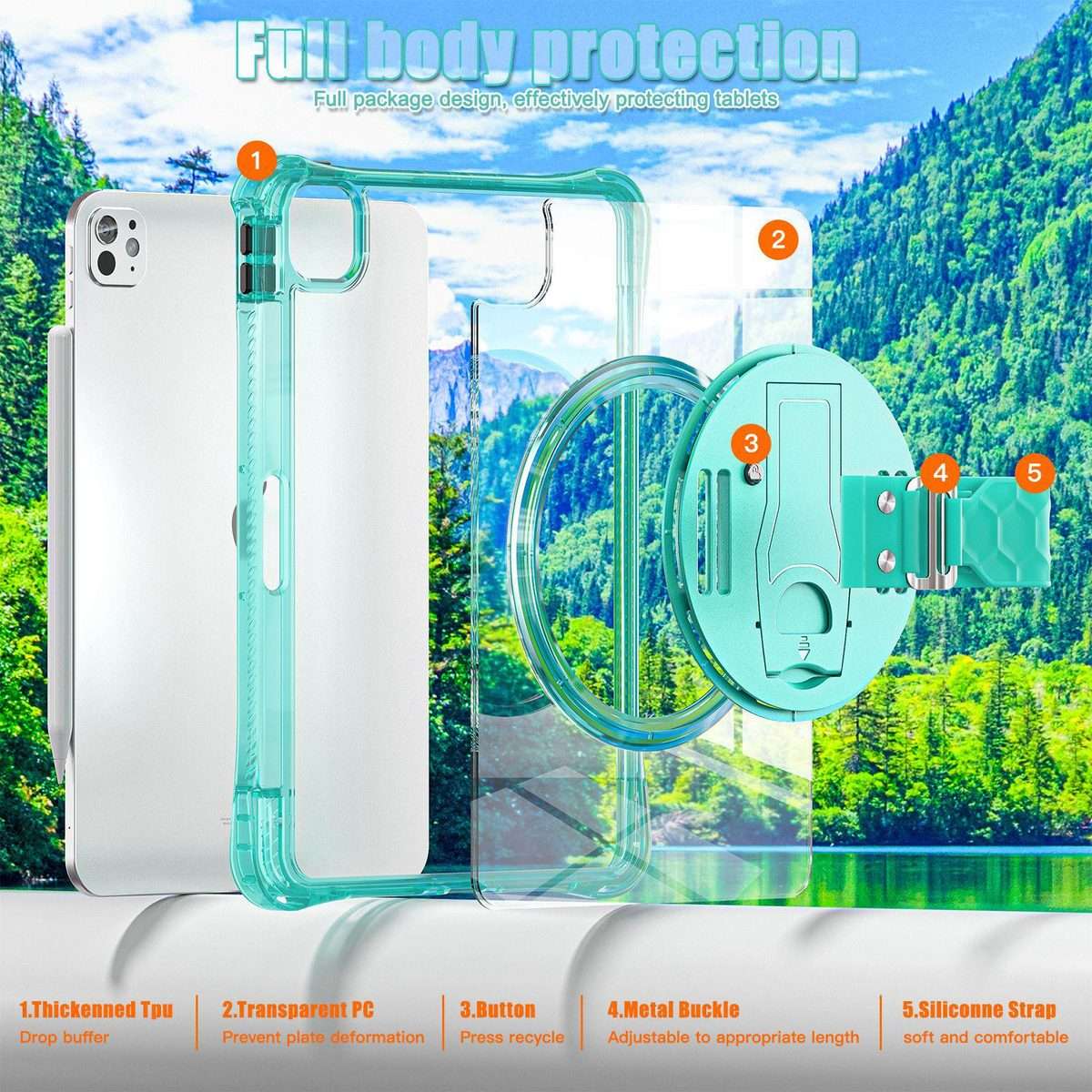 For iPad Pro 13 2025 / 2024 Rotation Grip Holder TPU Hybrid Clear PC Tablet Case(Light Green)