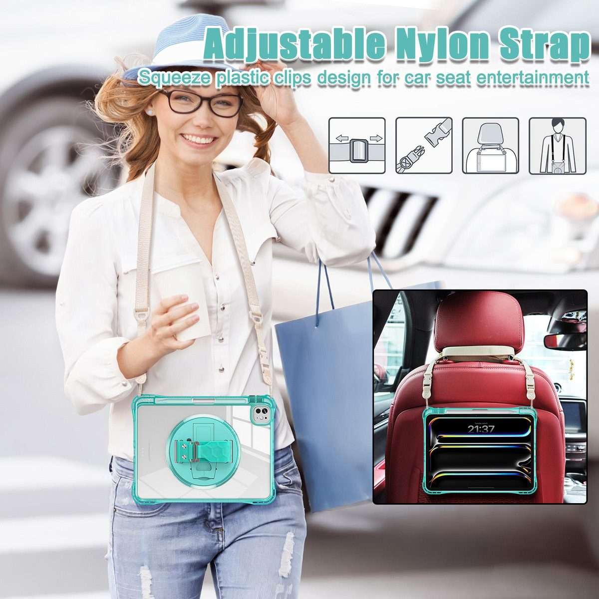 For iPad Pro 13 2025 / 2024 Rotation Grip Holder TPU Hybrid Clear PC Tablet Case(Light Green)