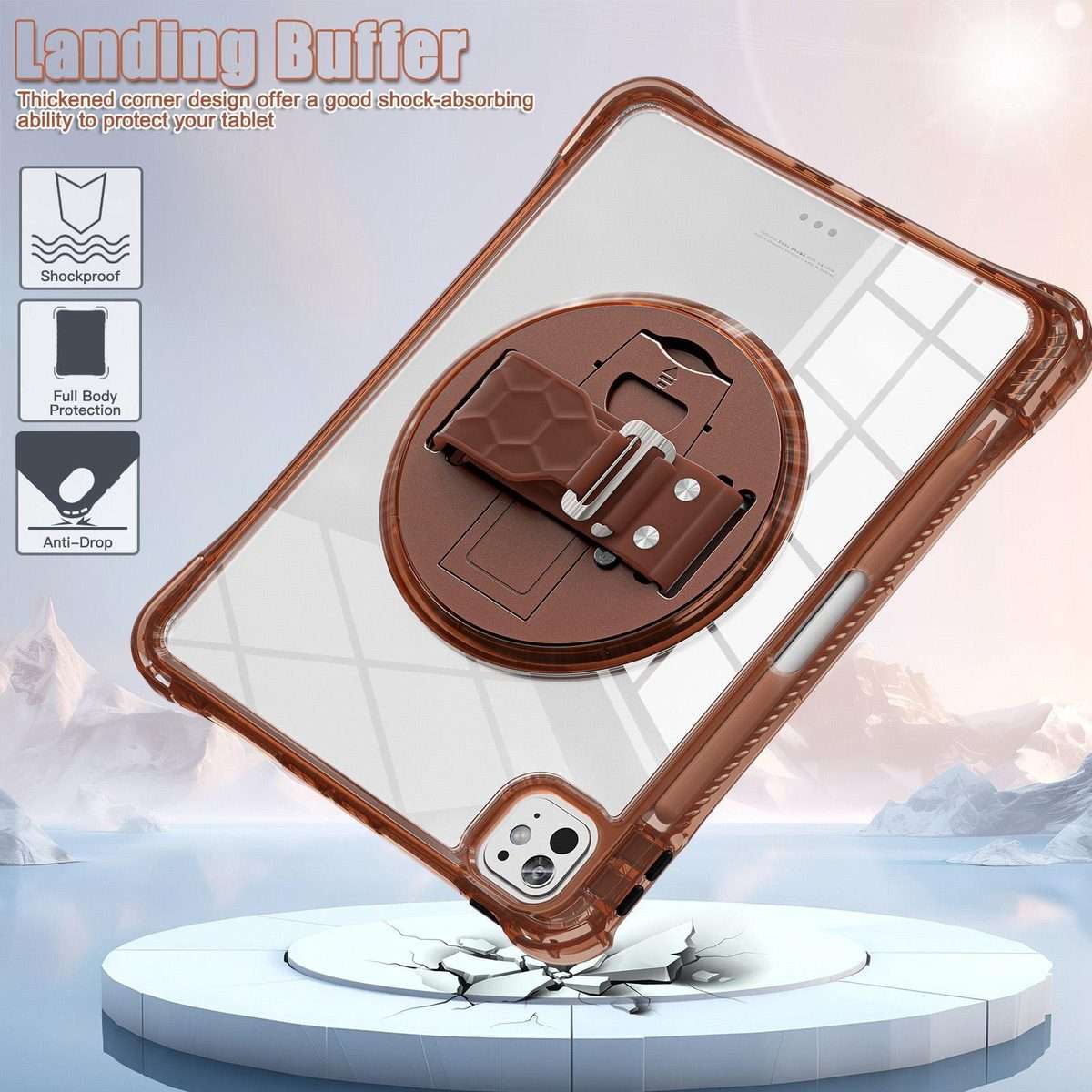 For iPad Pro 13 2025 / 2024 Rotation Grip Holder TPU Hybrid Clear PC Tablet Case(Chocolate)