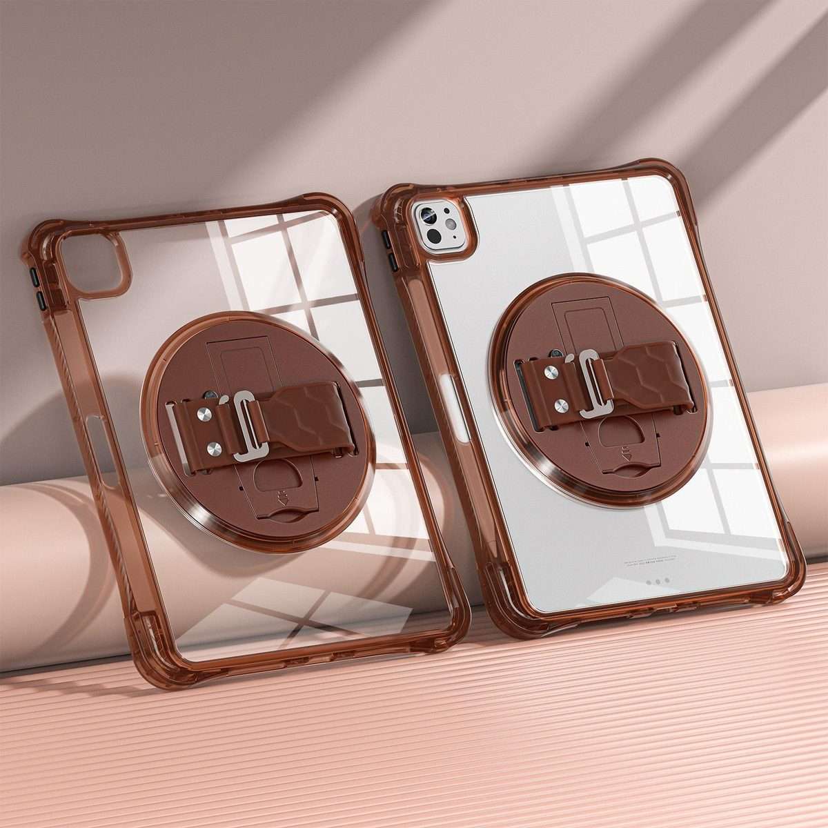 For iPad Pro 13 2025 / 2024 Rotation Grip Holder TPU Hybrid Clear PC Tablet Case(Chocolate)