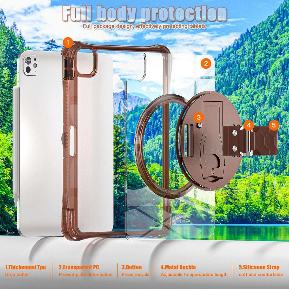 For iPad Pro 13 2025 / 2024 Rotation Grip Holder TPU Hybrid Clear PC Tablet Case(Chocolate)