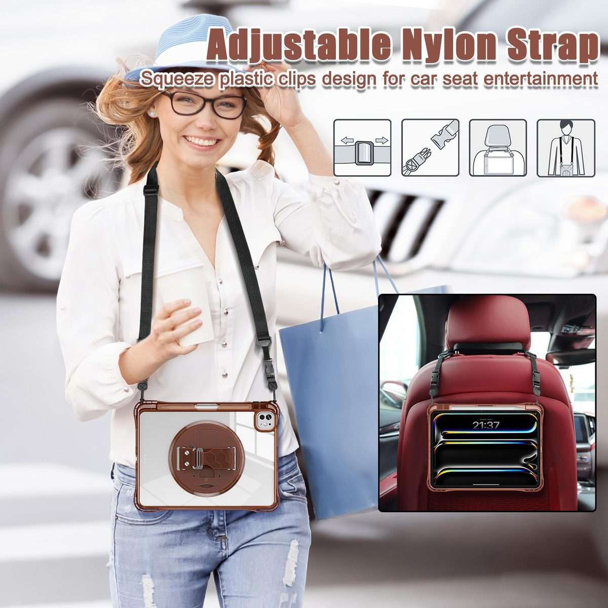 For iPad Pro 13 2025 / 2024 Rotation Grip Holder TPU Hybrid Clear PC Tablet Case(Chocolate)