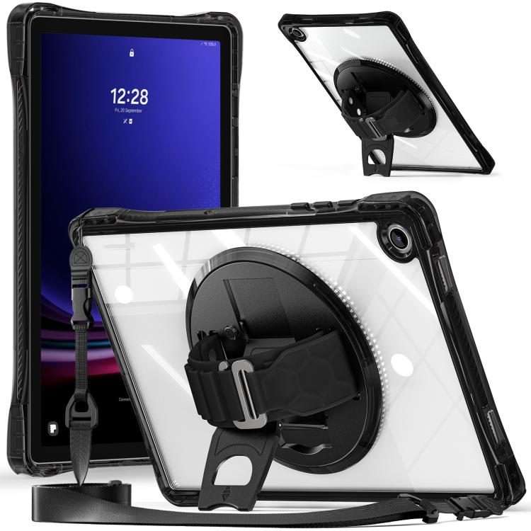 For Samsung Galaxy Tab A9+ Rotation Grip Holder TPU Hybrid Clear PC Tablet Case(Black)