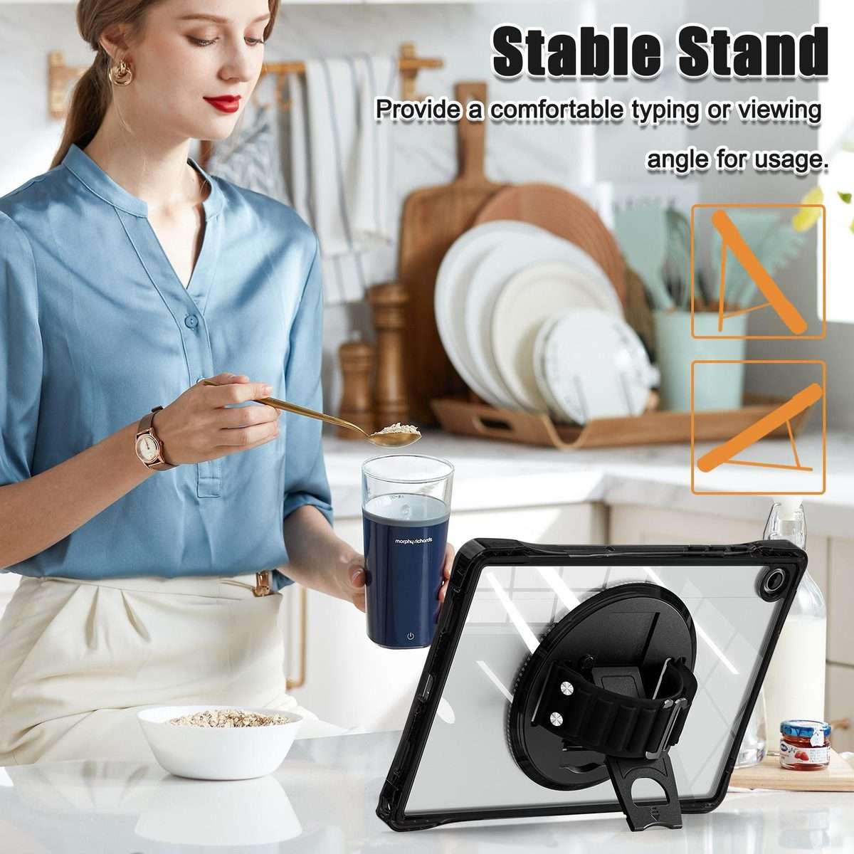 For Samsung Galaxy Tab A9+ Rotation Grip Holder TPU Hybrid Clear PC Tablet Case(Black)