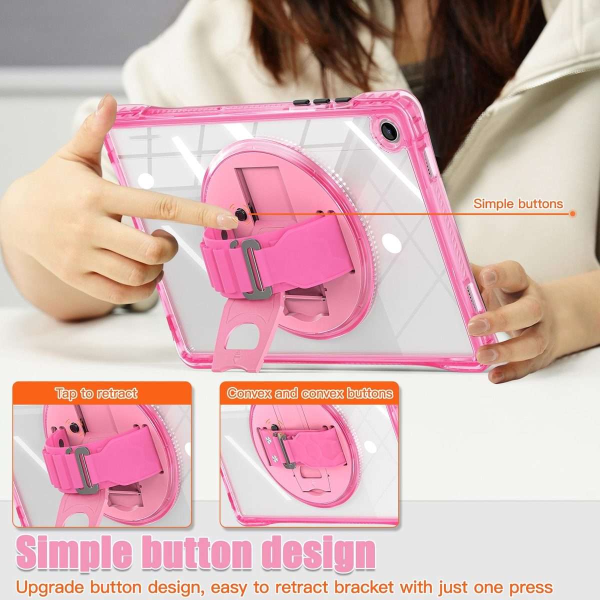 For Samsung Galaxy Tab A9+ Rotation Grip Holder TPU Hybrid Clear PC Tablet Case(Red Rose)