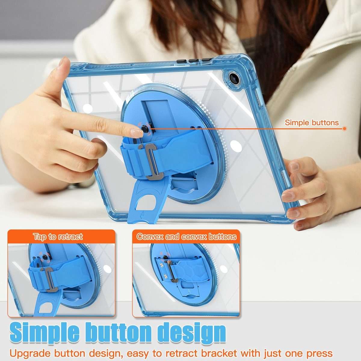 For Samsung Galaxy Tab A9+ Rotation Grip Holder TPU Hybrid Clear PC Tablet Case(Light Blue)