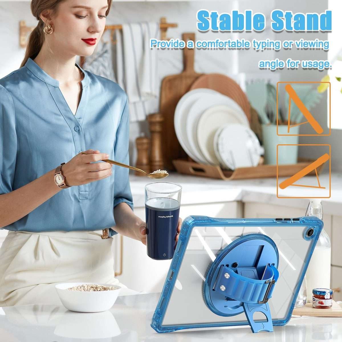For Samsung Galaxy Tab A9+ Rotation Grip Holder TPU Hybrid Clear PC Tablet Case(Light Blue)