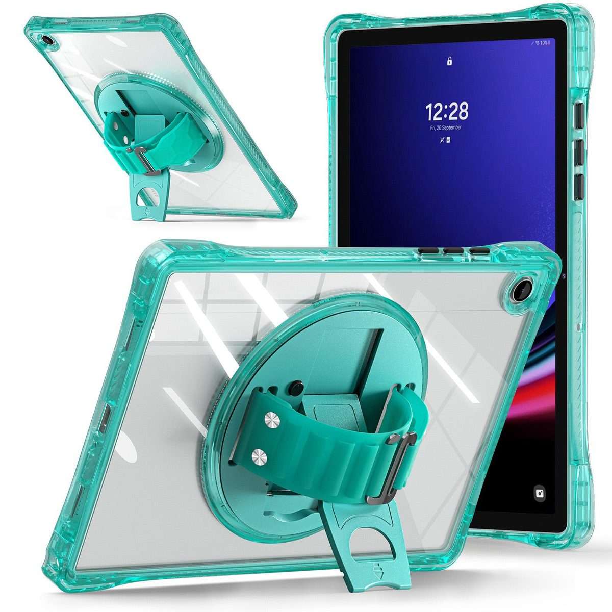 For Samsung Galaxy Tab A9+ Rotation Grip Holder TPU Hybrid Clear PC Tablet Case(Light Green)