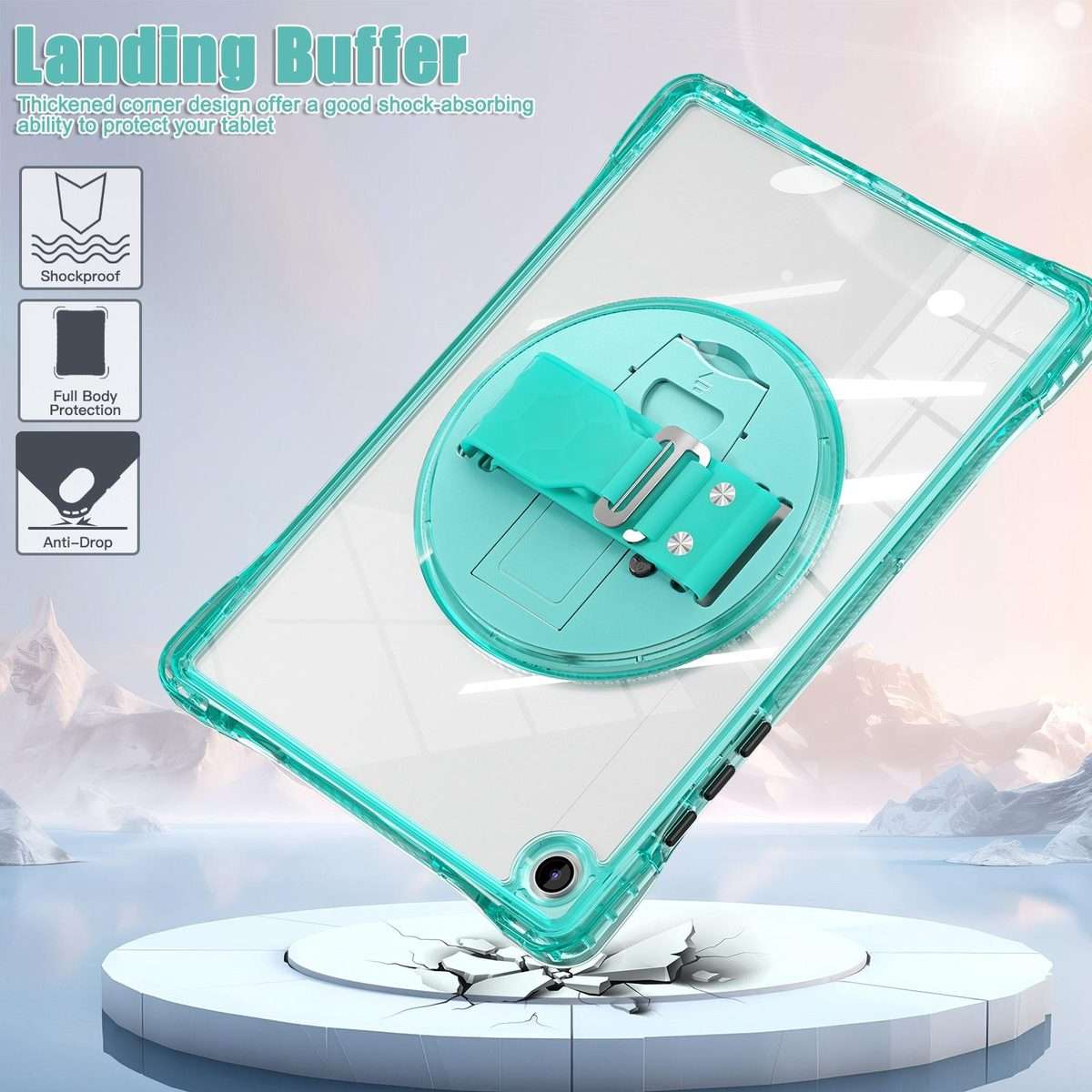 For Samsung Galaxy Tab A9+ Rotation Grip Holder TPU Hybrid Clear PC Tablet Case(Light Green)