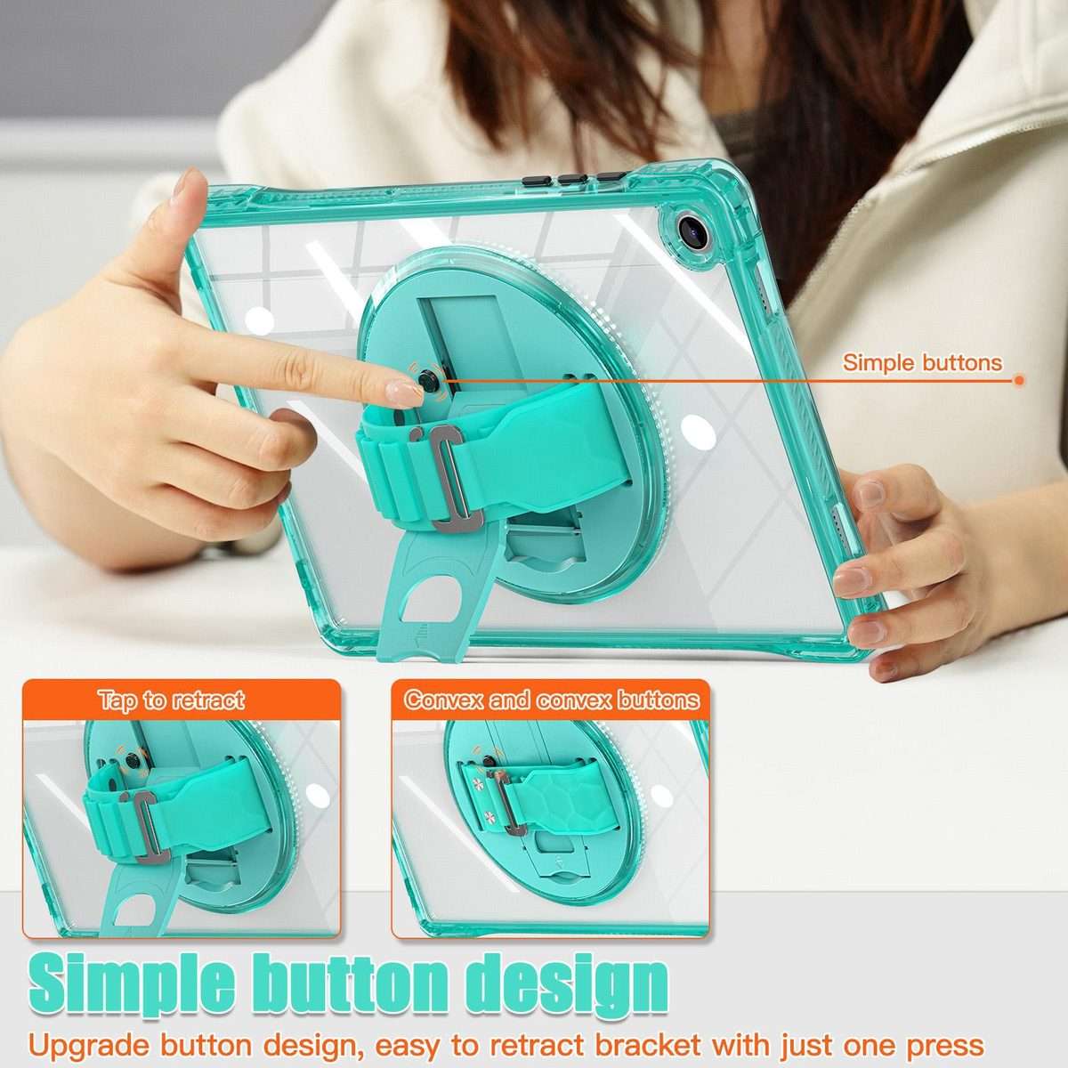For Samsung Galaxy Tab A9+ Rotation Grip Holder TPU Hybrid Clear PC Tablet Case(Light Green)