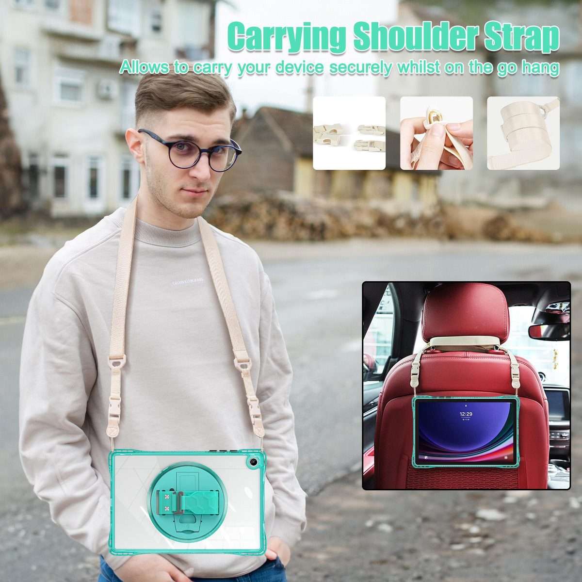 For Samsung Galaxy Tab A9+ Rotation Grip Holder TPU Hybrid Clear PC Tablet Case(Light Green)