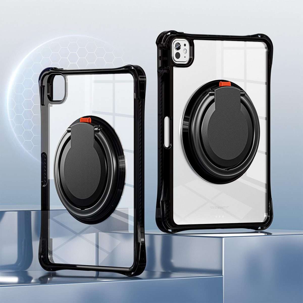 For iPad Pro 13 2025 / 2024 Rotation Ring Handle TPU Hybrid Clear PC Tablet Case(Black)