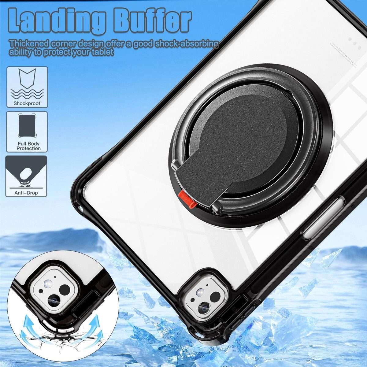For iPad Pro 13 2025 / 2024 Rotation Ring Handle TPU Hybrid Clear PC Tablet Case(Black)