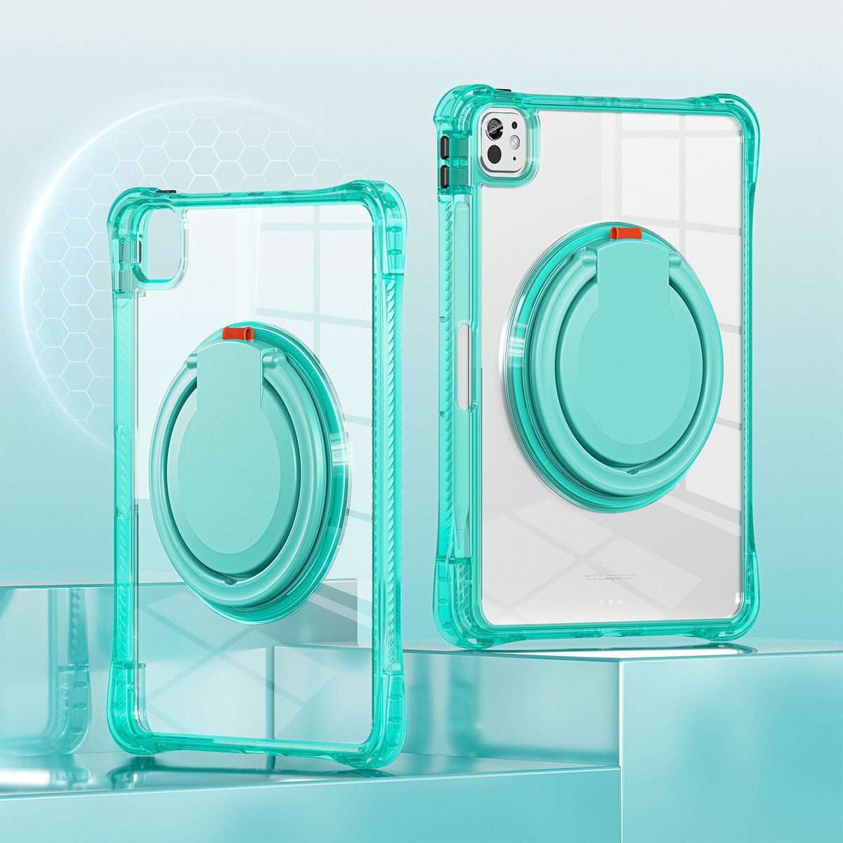 For iPad Pro 13 2025 / 2024 Rotation Ring Handle TPU Hybrid Clear PC Tablet Case(Light Green)