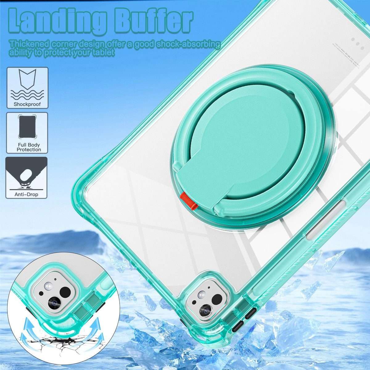 For iPad Pro 13 2025 / 2024 Rotation Ring Handle TPU Hybrid Clear PC Tablet Case(Light Green)