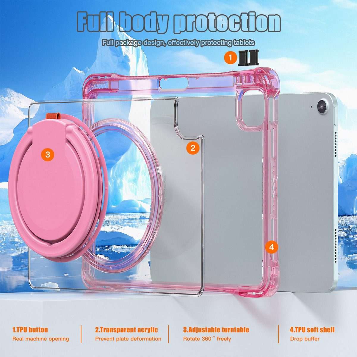 For iPad Air 13 2026 / 2025 / 2024 Rotation Ring Handle TPU Hybrid Clear PC Tablet Case(Red Rose)