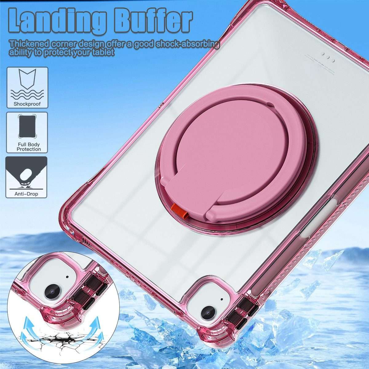 For iPad Air 13 2026 / 2025 / 2024 Rotation Ring Handle TPU Hybrid Clear PC Tablet Case(Red Rose)