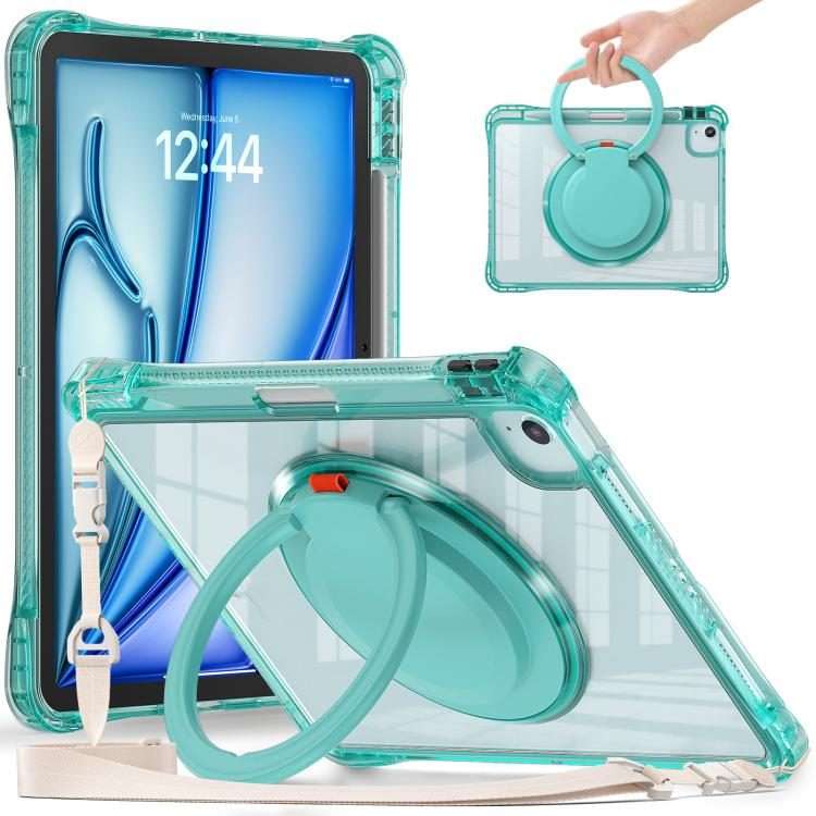For iPad Air 13 2026 / 2025 / 2024 Rotation Ring Handle TPU Hybrid Clear PC Tabl ... (Light Green)
