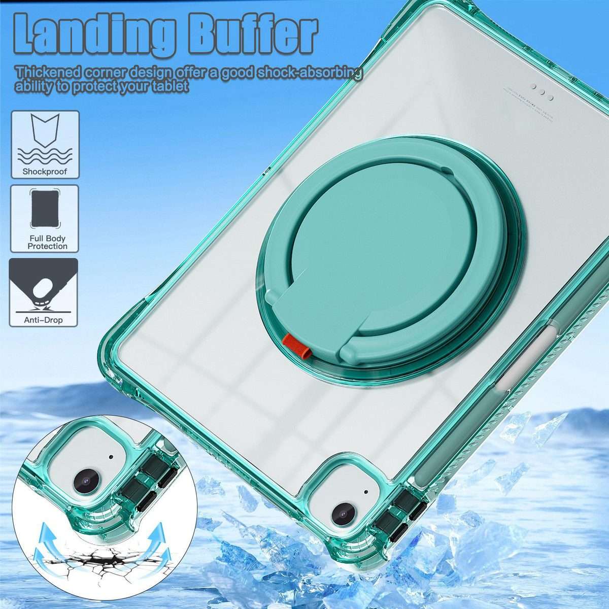 For iPad Air 13 2026 / 2025 / 2024 Rotation Ring Handle TPU Hybrid Clear PC Tabl ... (Light Green)
