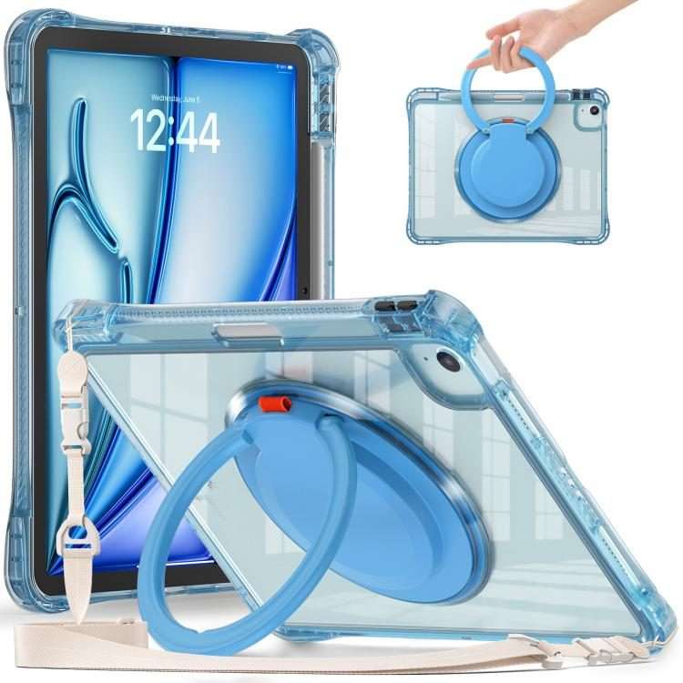 For iPad Air 11 2026 / 2025 / 2024 Rotation Ring Handle TPU Hybrid Clear PC Table ... (Light Blue)