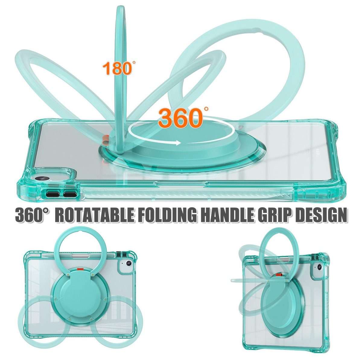 For iPad Air 11 2026 / 2025 / 2024 Rotation Ring Handle TPU Hybrid Clear PC Tabl ... (Light Green)
