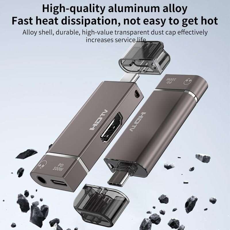 USB-C / Type-C to HDTV, 3.5mm, PD 100W 3 in 1 Multi-function Converter Docking Station(Grey)