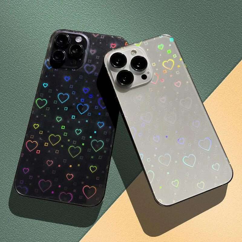 For iPhone 13 Pro Max Colorful Transparent Sticker Phone Back Film(Hearts)