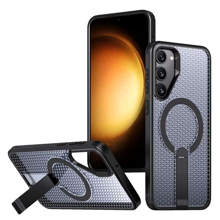 For Samsung Galaxy S23+ 5G Honeycomb Cooling MagSafe Holder Phone Case(Black)