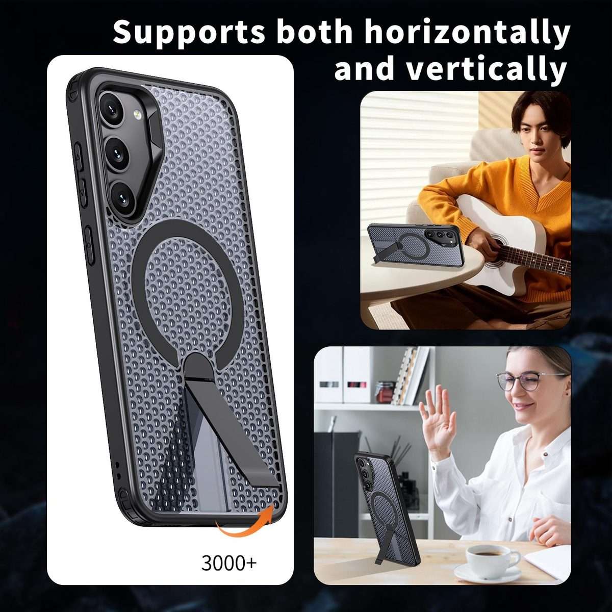 For Samsung Galaxy S23+ 5G Honeycomb Cooling MagSafe Holder Phone Case(Black)