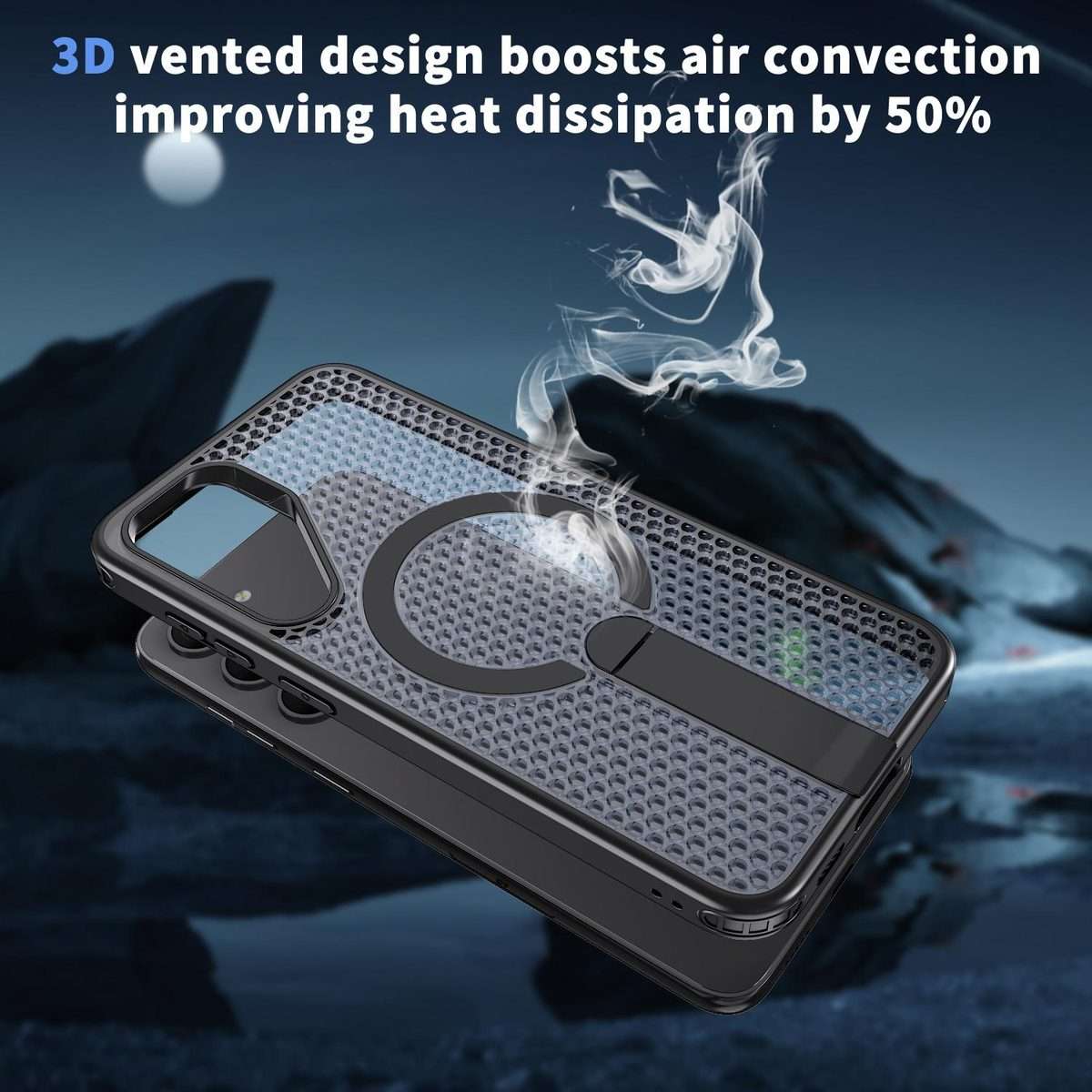 For Samsung Galaxy S23+ 5G Honeycomb Cooling MagSafe Holder Phone Case(Black)