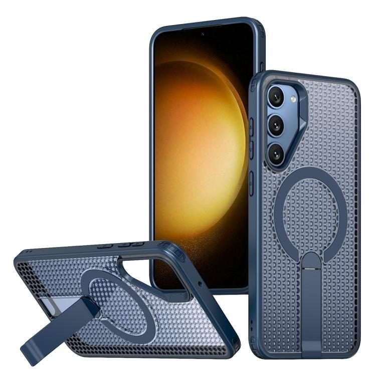 For Samsung Galaxy S23+ 5G Honeycomb Cooling MagSafe Holder Phone Case(Blue)