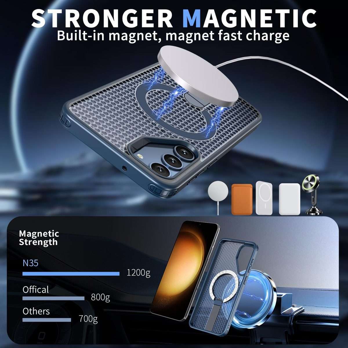 For Samsung Galaxy S23+ 5G Honeycomb Cooling MagSafe Holder Phone Case(Blue)