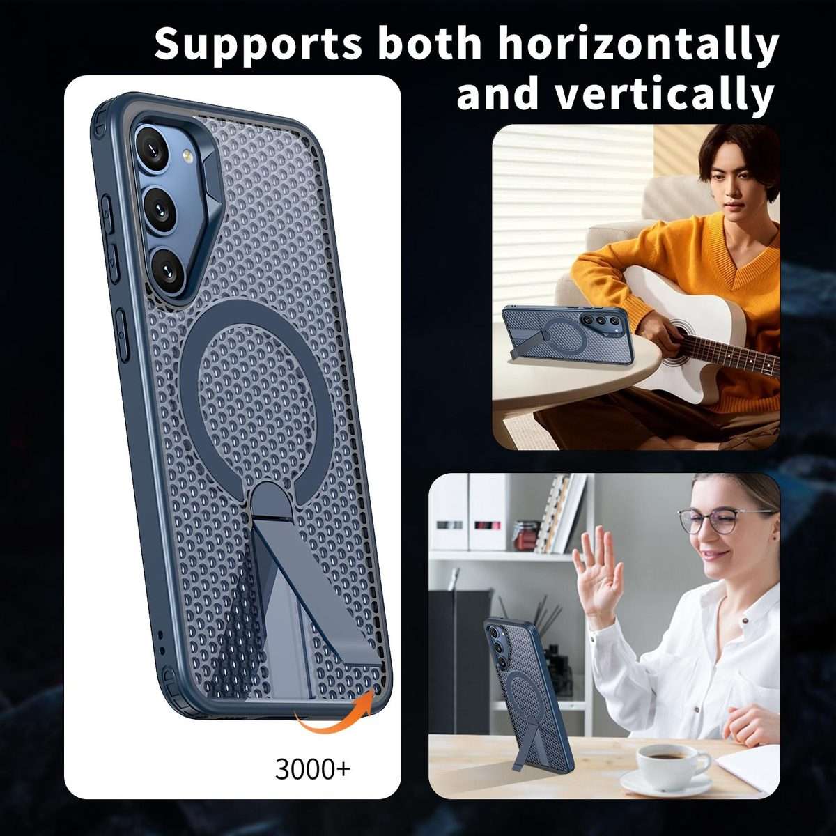 For Samsung Galaxy S23+ 5G Honeycomb Cooling MagSafe Holder Phone Case(Blue)