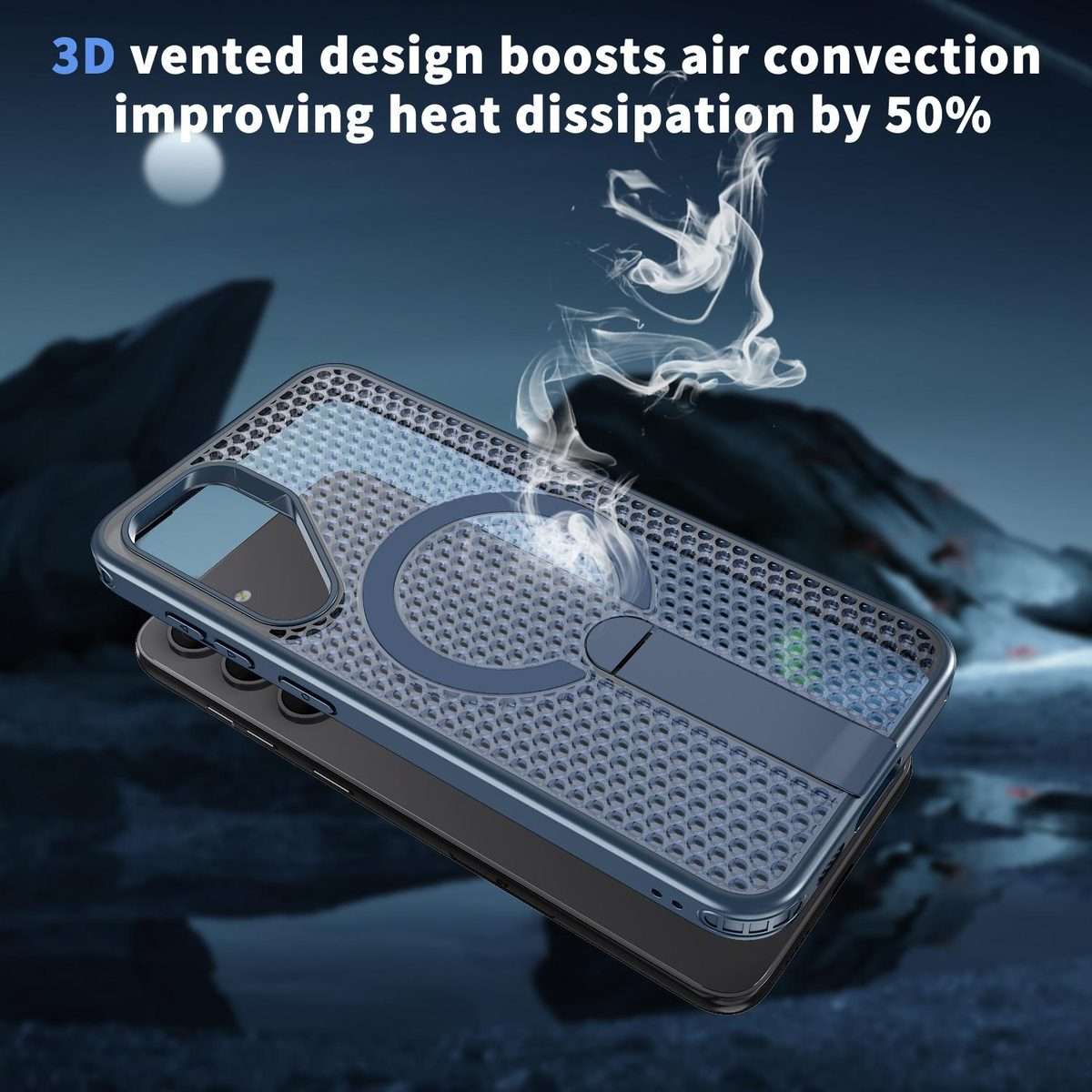 For Samsung Galaxy S23+ 5G Honeycomb Cooling MagSafe Holder Phone Case(Blue)