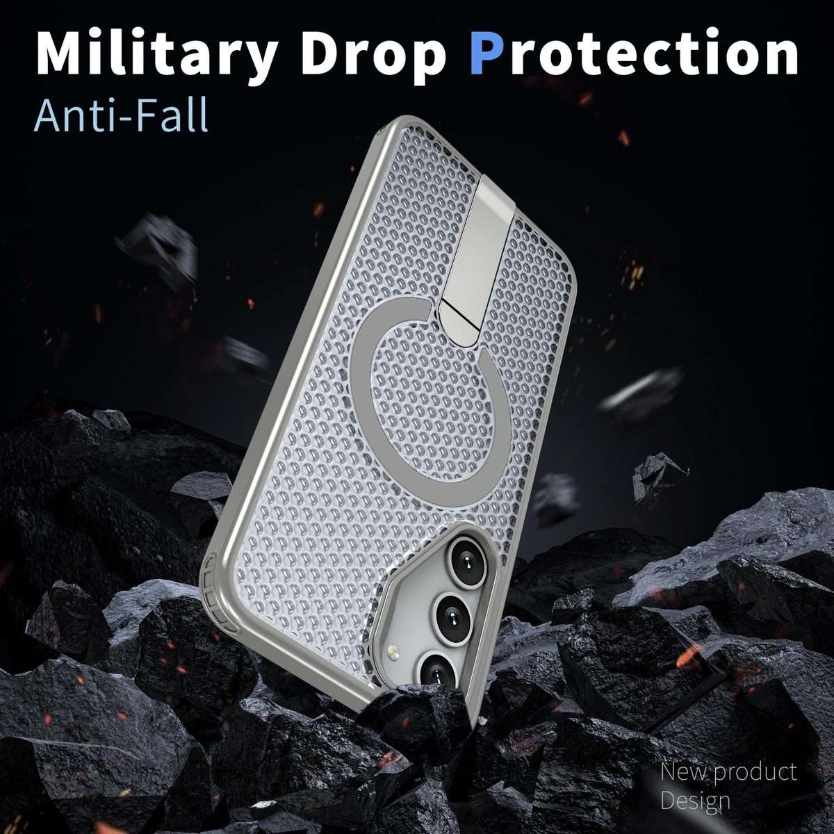 For Samsung Galaxy S23+ 5G Honeycomb Cooling MagSafe Holder Phone Case(Titanium Grey)