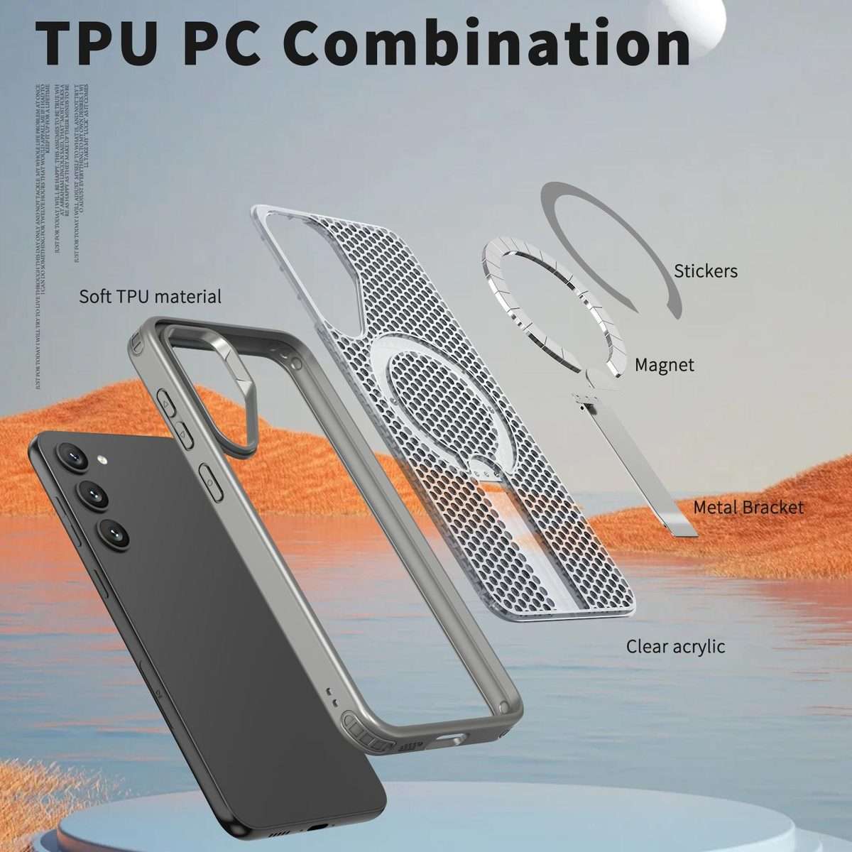 For Samsung Galaxy S23+ 5G Honeycomb Cooling MagSafe Holder Phone Case(Titanium Grey)