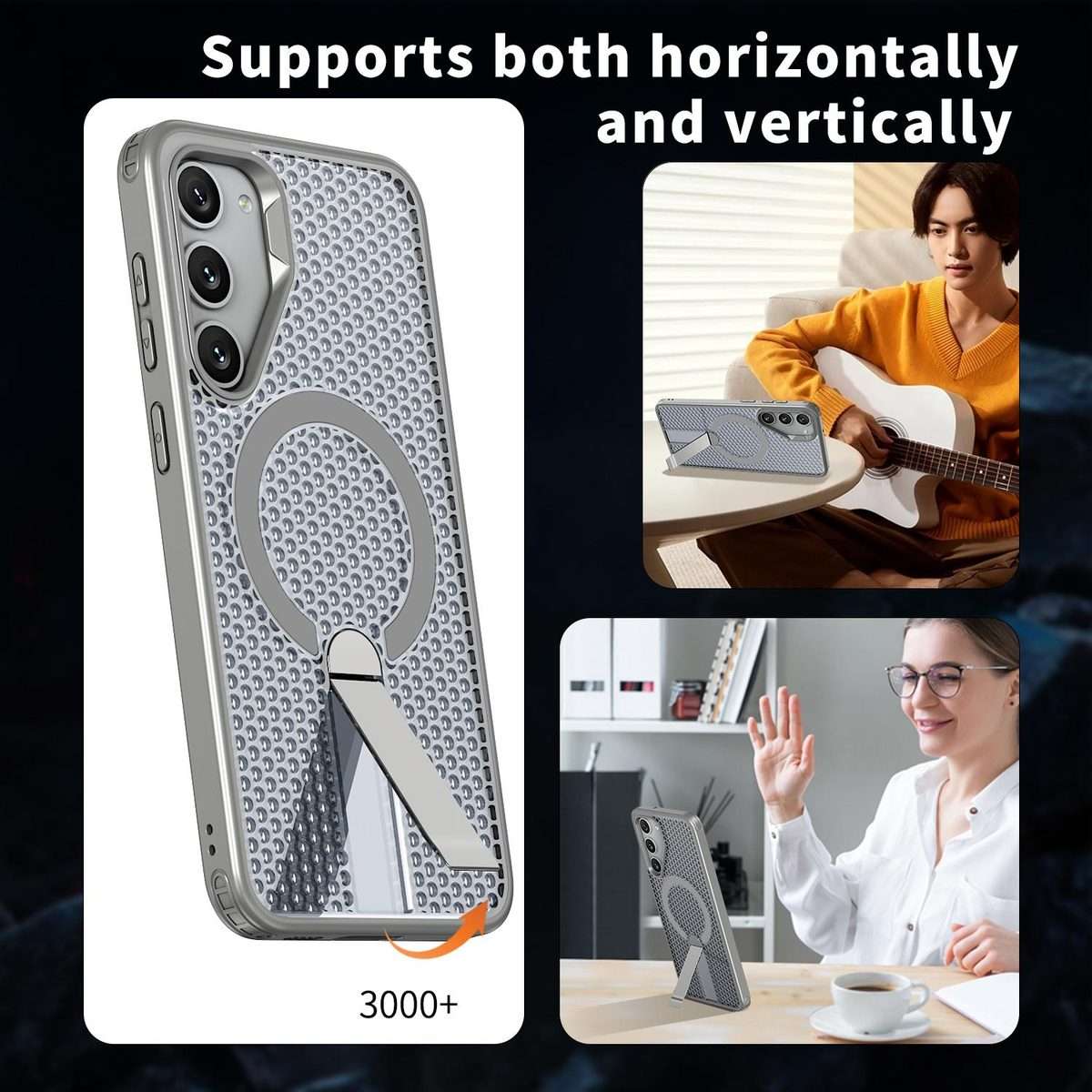 For Samsung Galaxy S23+ 5G Honeycomb Cooling MagSafe Holder Phone Case(Titanium Grey)