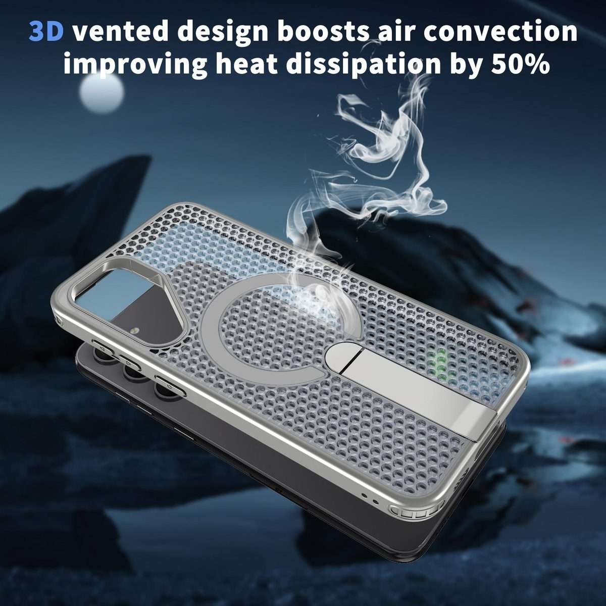 For Samsung Galaxy S23+ 5G Honeycomb Cooling MagSafe Holder Phone Case(Titanium Grey)