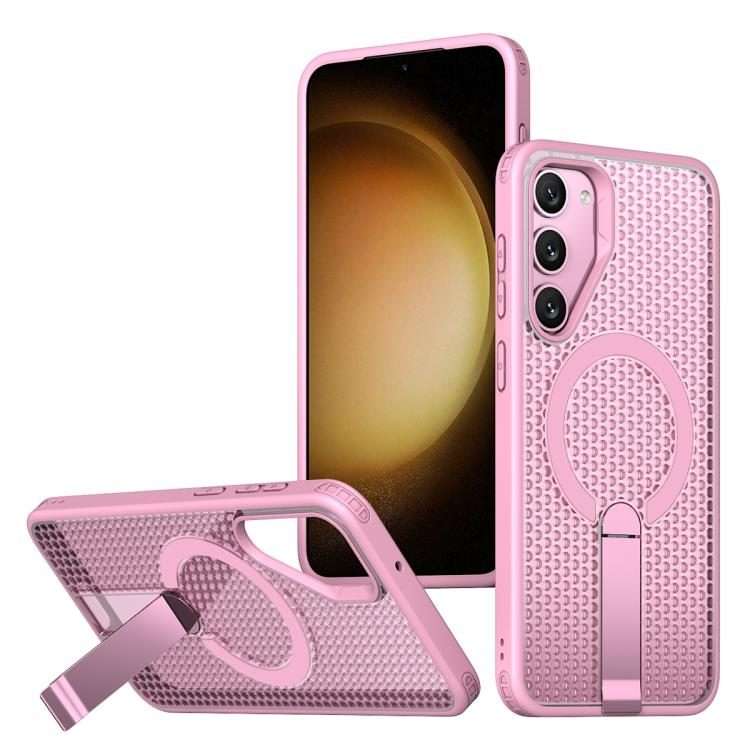 For Samsung Galaxy S23+ 5G Honeycomb Cooling MagSafe Holder Phone Case(Pink)