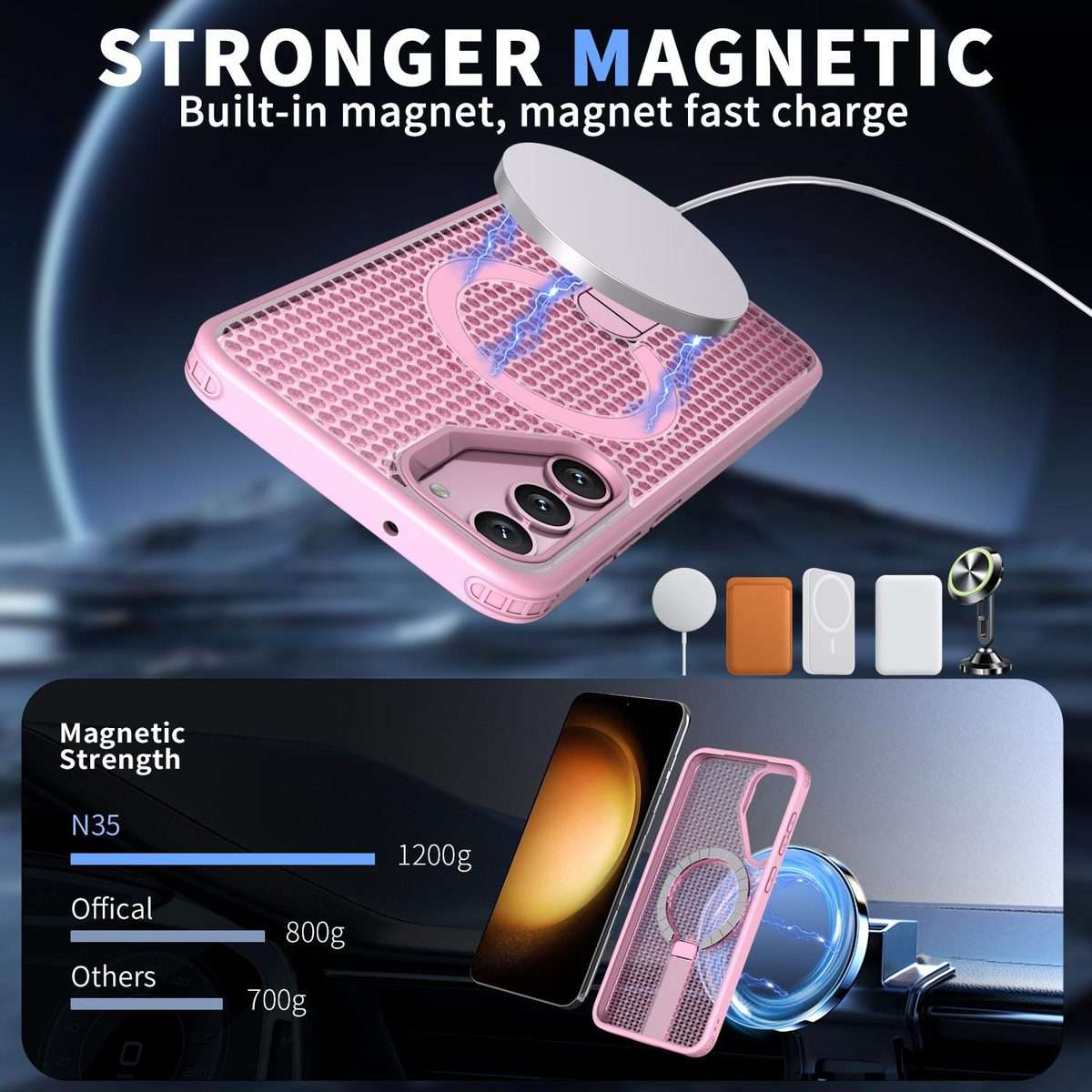 For Samsung Galaxy S23+ 5G Honeycomb Cooling MagSafe Holder Phone Case(Pink)