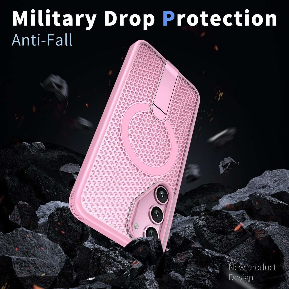 For Samsung Galaxy S23+ 5G Honeycomb Cooling MagSafe Holder Phone Case(Pink)