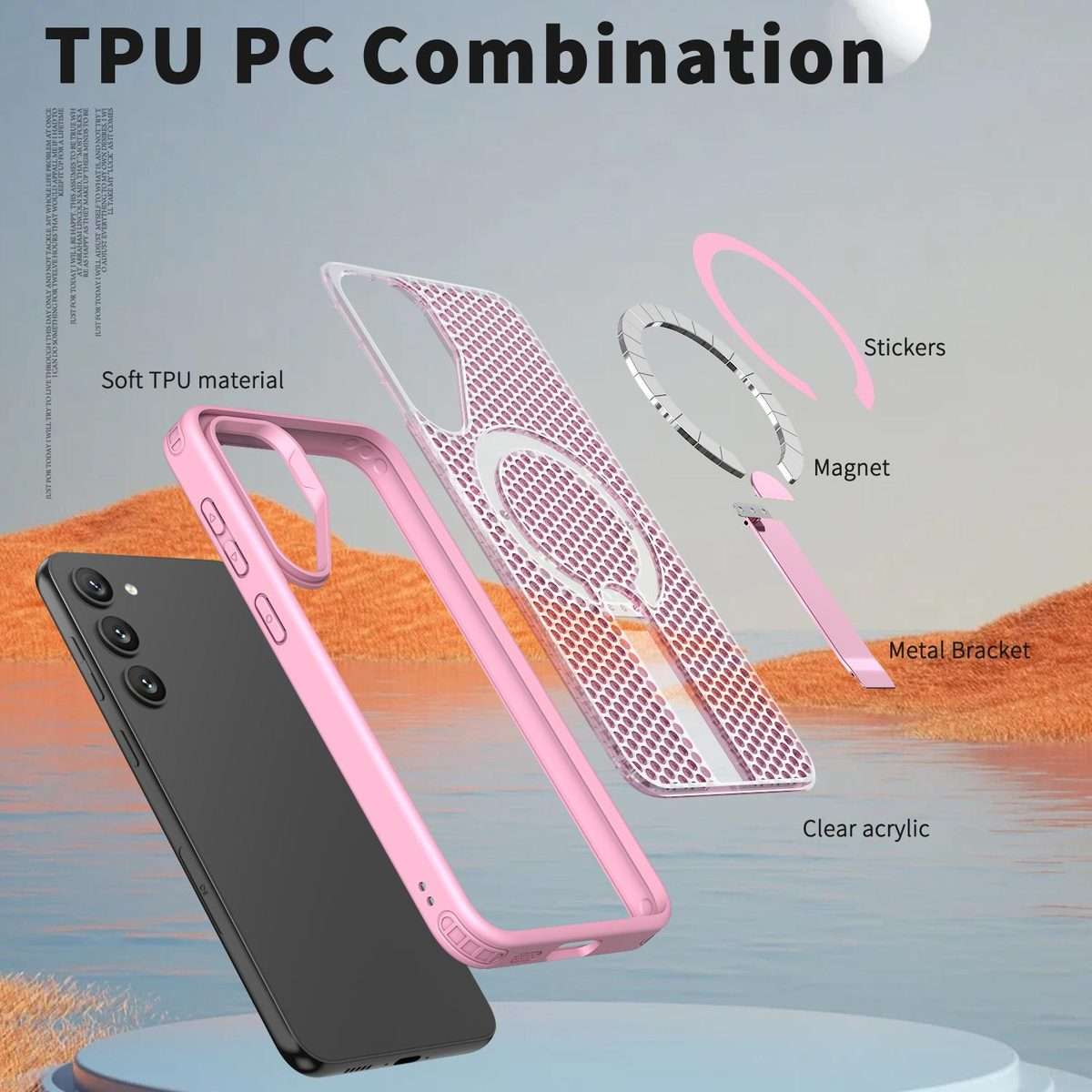 For Samsung Galaxy S23+ 5G Honeycomb Cooling MagSafe Holder Phone Case(Pink)
