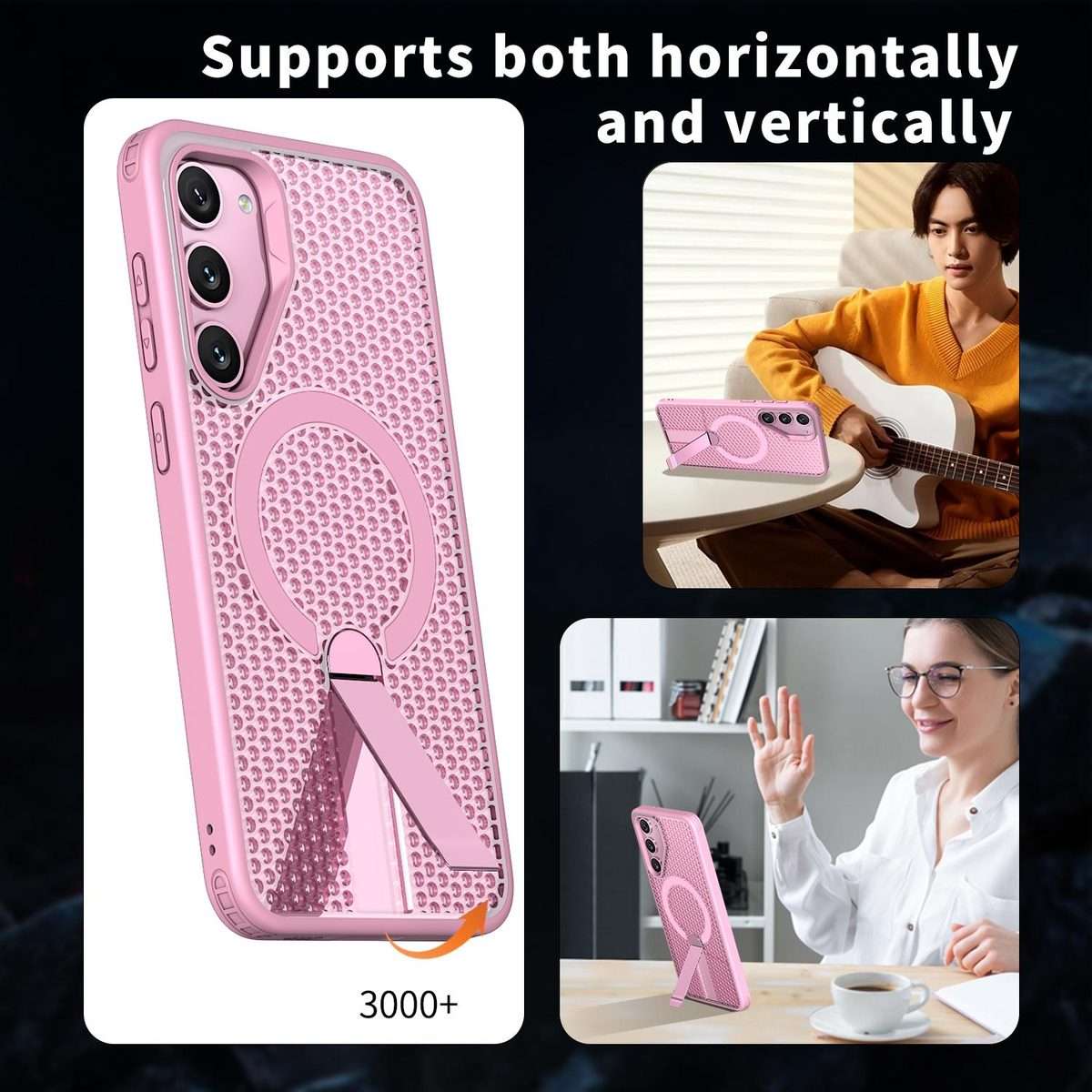 For Samsung Galaxy S23+ 5G Honeycomb Cooling MagSafe Holder Phone Case(Pink)