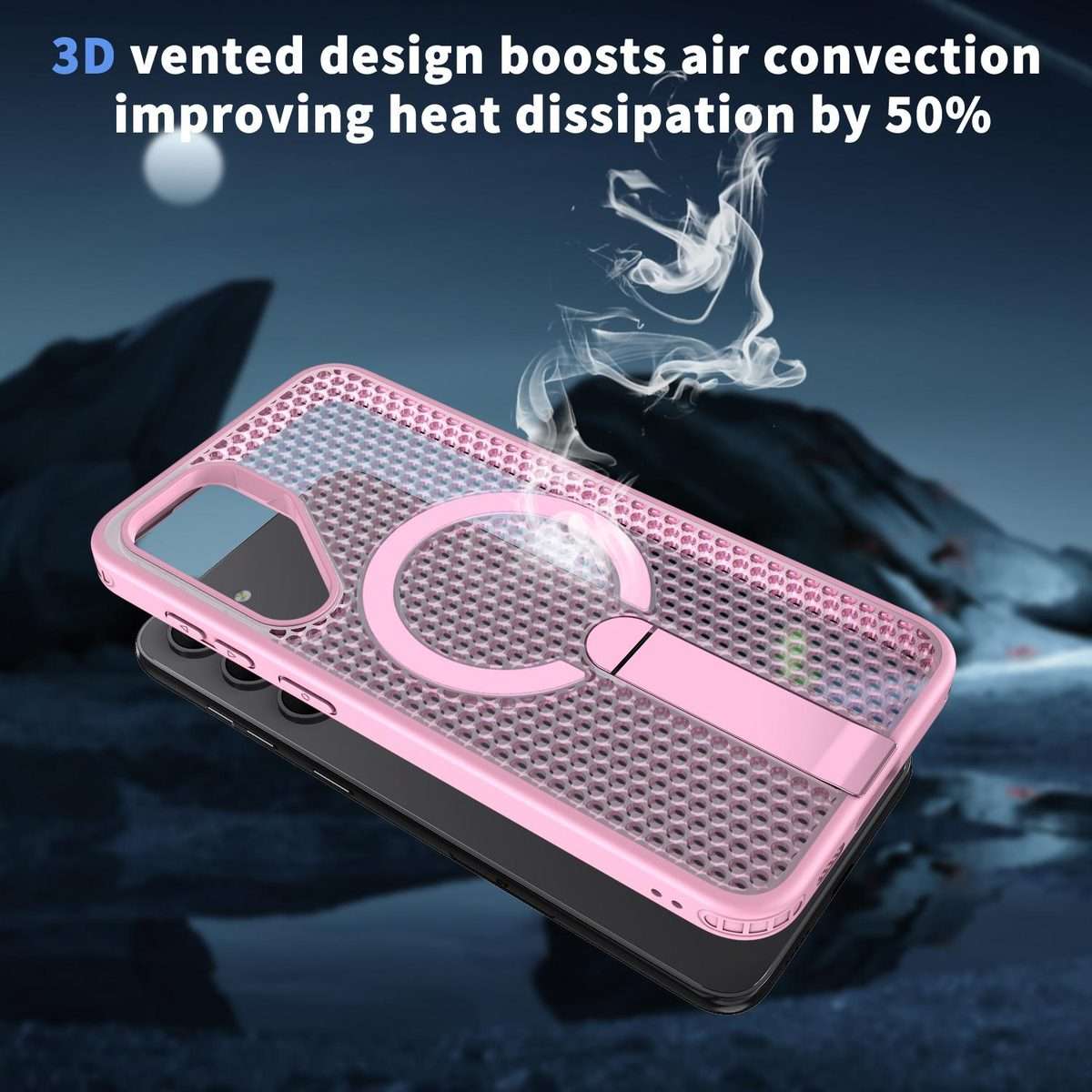 For Samsung Galaxy S23+ 5G Honeycomb Cooling MagSafe Holder Phone Case(Pink)