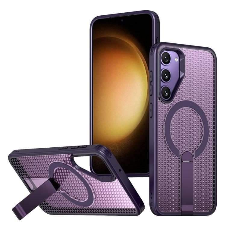 For Samsung Galaxy S23+ 5G Honeycomb Cooling MagSafe Holder Phone Case(Purple)