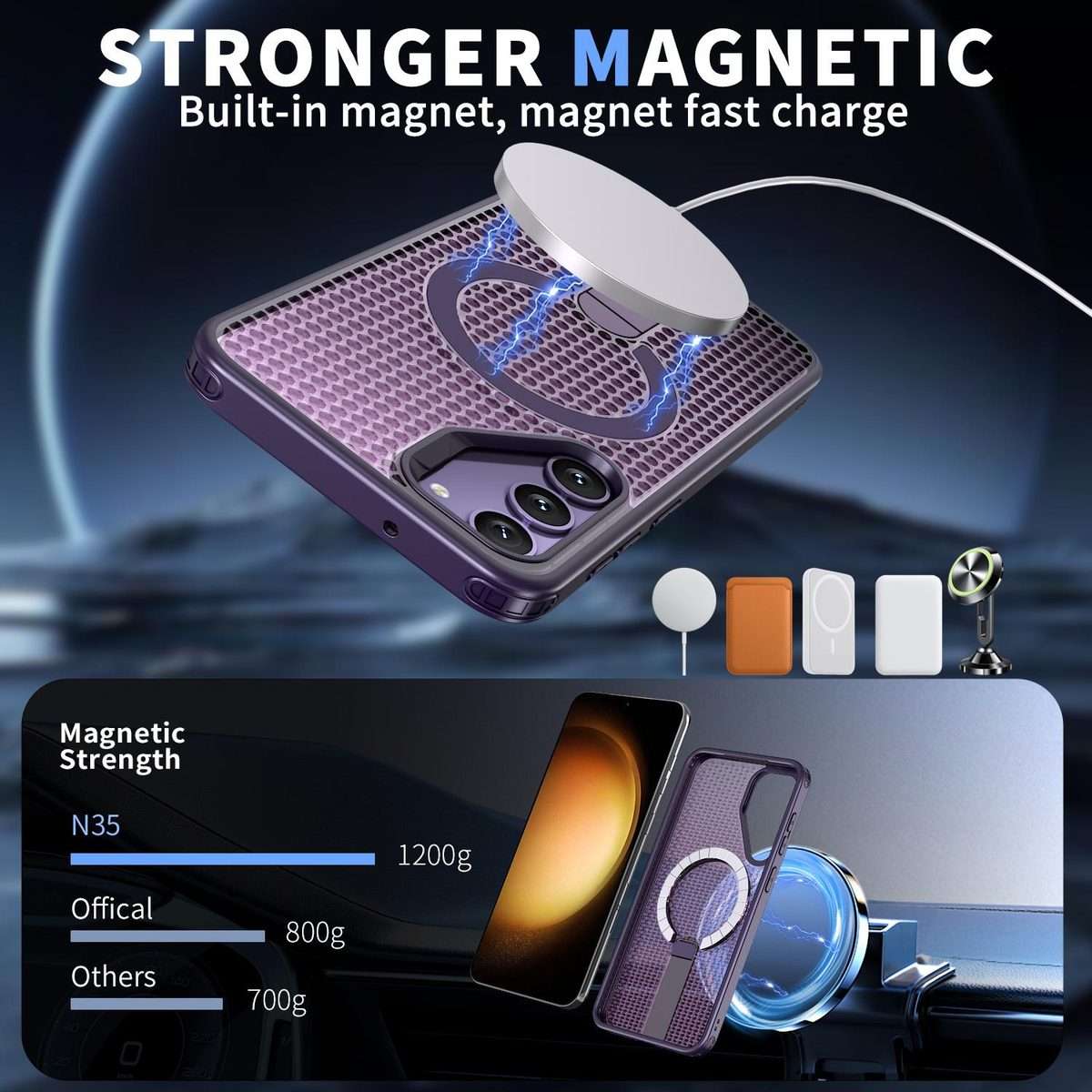 For Samsung Galaxy S23+ 5G Honeycomb Cooling MagSafe Holder Phone Case(Purple)