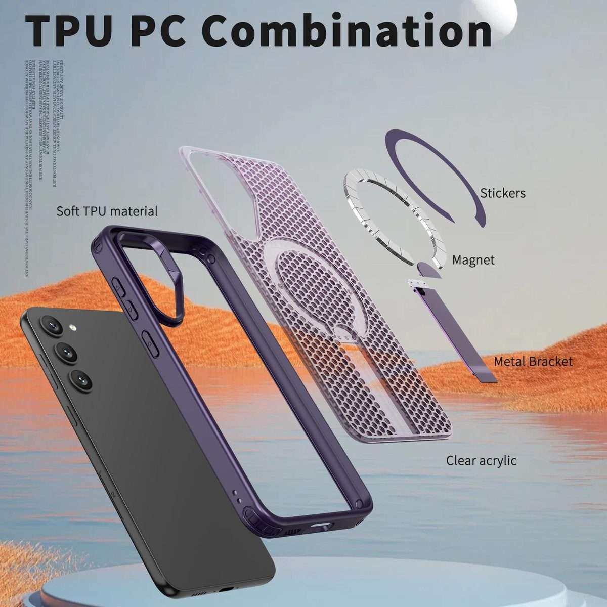For Samsung Galaxy S23+ 5G Honeycomb Cooling MagSafe Holder Phone Case(Purple)