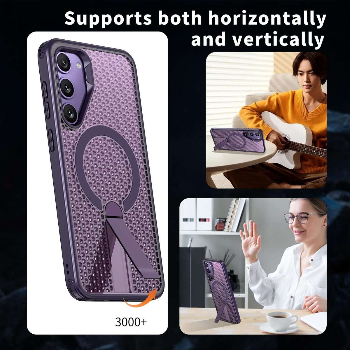 For Samsung Galaxy S23+ 5G Honeycomb Cooling MagSafe Holder Phone Case(Purple)