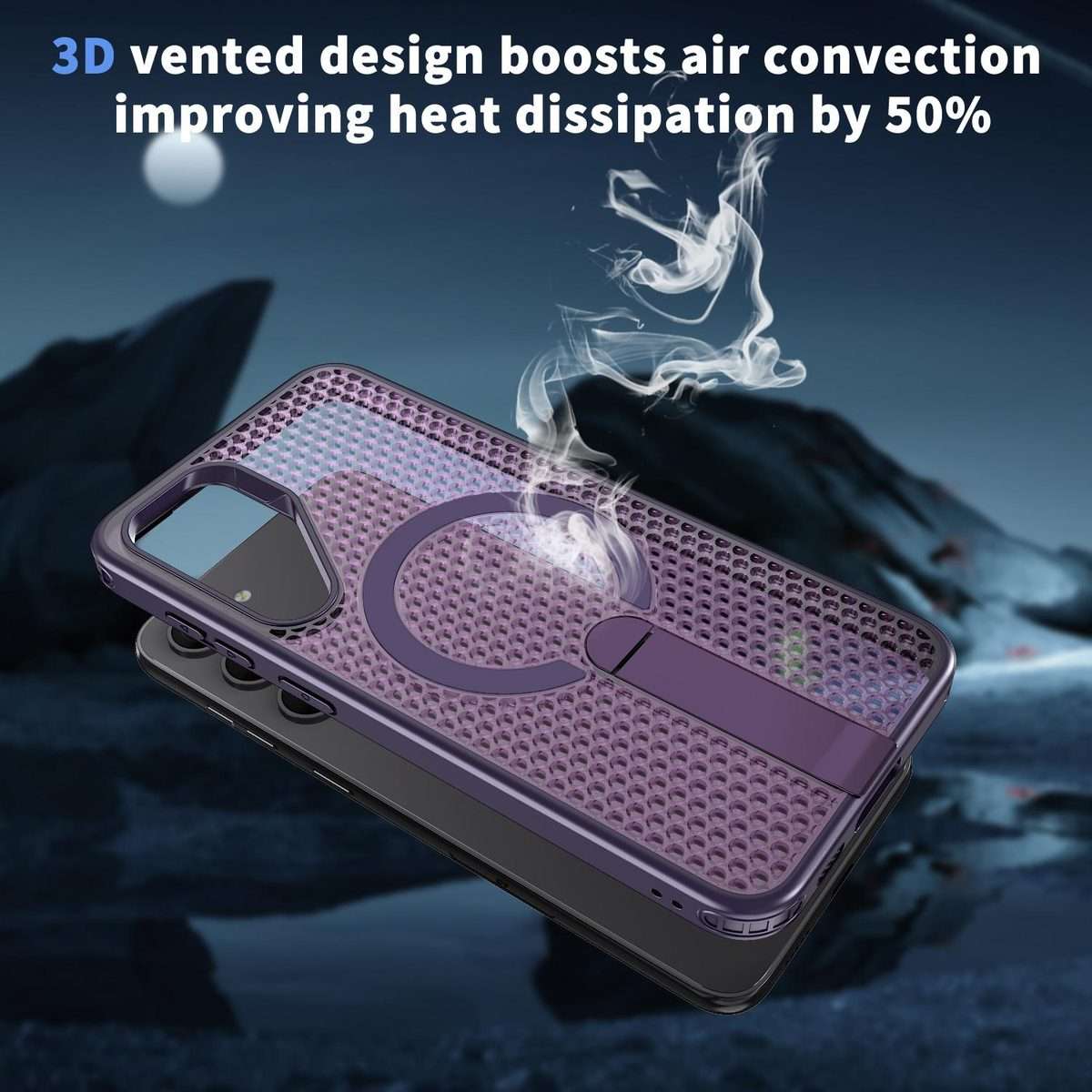 For Samsung Galaxy S23+ 5G Honeycomb Cooling MagSafe Holder Phone Case(Purple)